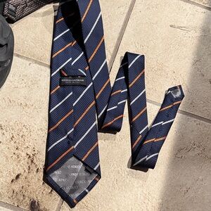 Giorgio Armani Men's Tie in Navy with Orange and White Stripes Silk Handmade
